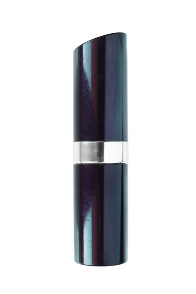 Tubo Lápiz Labial Azul Metálico Sobre Fondo Blanco —  Fotos de Stock
