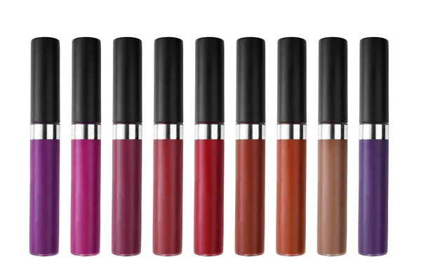 Palet Van Mat Vloeibare Lipstick Geïsoleerd Wit — Stockfoto