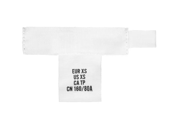 Tamanho Etiqueta Roupa Têxtil Isolado Sobre Branco — Fotografia de Stock
