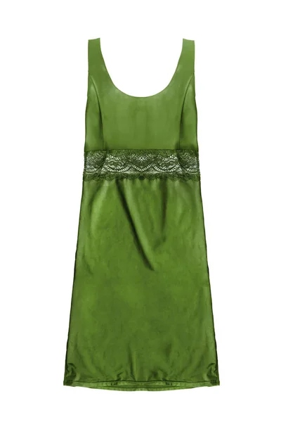 Green Satin Lingerie Dress Lacy Belt Isolated White — Stock Photo, Image