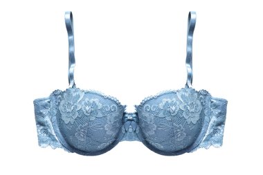 Beyaz zemin üzerine mavi dantelli balconette sutyen