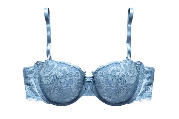 Soutien Gorge Balcon Dentelle Bleue Sur Fond Blanc — Photo