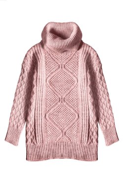 Beyaz arka plan üzerinde pembe sıcak yün kazak