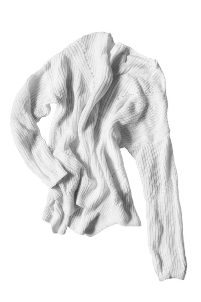 Maglione Bianco Stropicciato Oversize Sfondo Bianco — Foto Stock