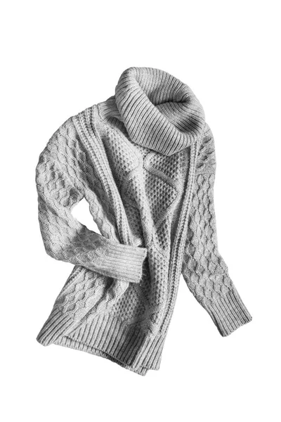白で分離されたしわくちゃのグレーのウール セーター — ストック写真