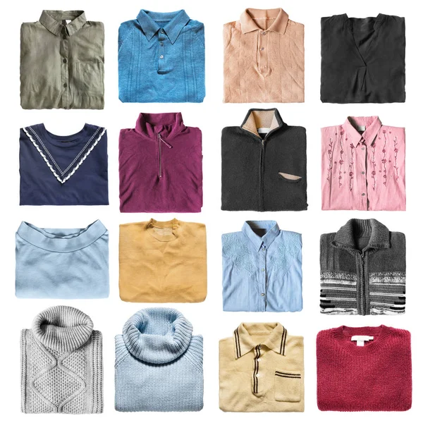 Group Folded Shirts Sweaters White Background Royalty Free Stock Photos