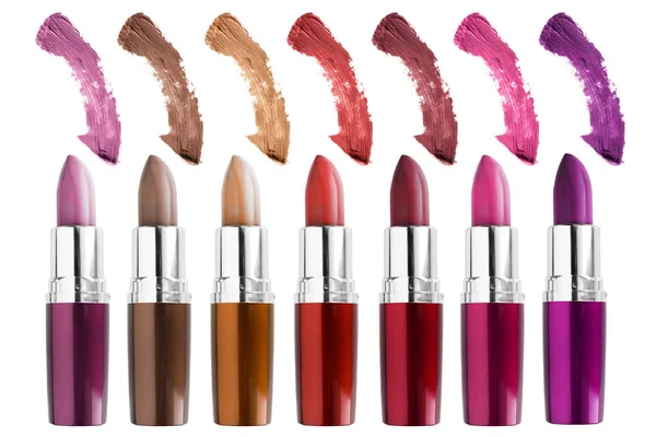 Colorata Tavolozza Rossetto Cremoso Sfondo Bianco — Foto Stock