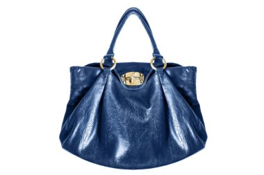 Beyaz arka plan üzerinde büyük mavi deri çanta