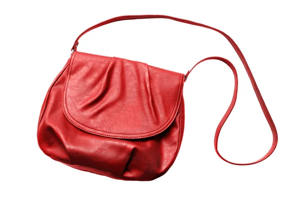 白で分離した赤い革ショルダー バッグ — ストック写真