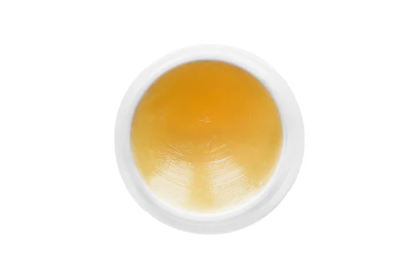 Gelber Balsam Runden Geöffneten Glas Auf Weißem Hintergrund — Stockfoto