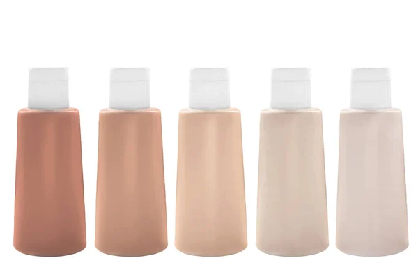 Palette Von Fünf Farbtönen Concealer Flaschen Auf Weißem Hintergrund — Stockfoto