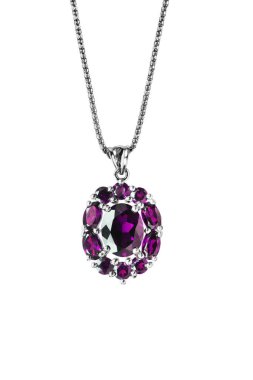 Vintage Ametist Kolye Gümüş Zincir beyaz bitti izole asılı