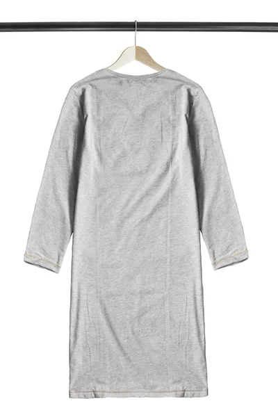 Vestido Cinza Oversized Pendurado Rack Roupas Madeira Isolado Sobre Branco — Fotografia de Stock