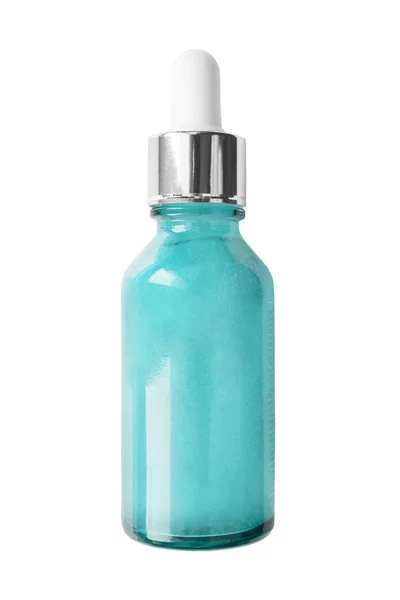 Blue Liquid Serum Glass Bottle Isolated White — Stock Photo, Image