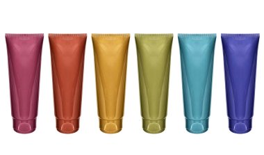 Grup beyaz bitti izole renkli boş Kozmetik Tüpler