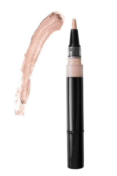 Roze Beige Concealer Pen Een Uitstrijkje Witte Achtergrond — Stockfoto
