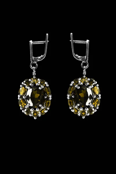Vintage Luxury Yellow Gems Earrings Black Background — Stock Photo, Image