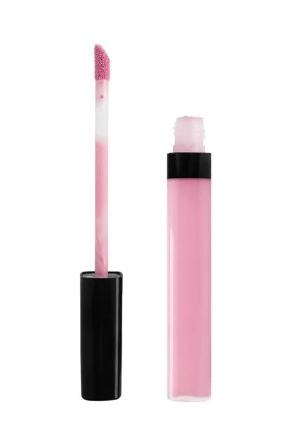 Naakt Roze Lipgloss Geopend Buis Geïsoleerd Wit — Stockfoto