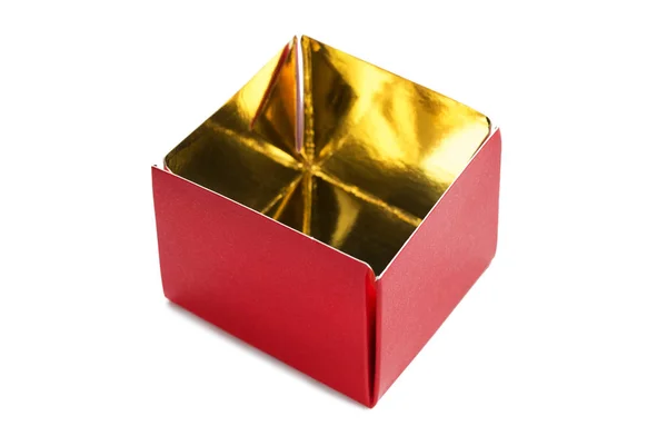 Красная Пустая Коробка Золотой Внутри Белом Фоне — стоковое фото