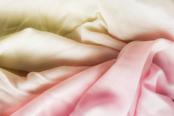 Crumpled Pink Yellow Satin Closeup Background — Stock Photo, Image