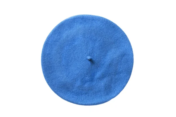 青いウール ラウンド ホワイト バック グラウンドにベレー帽 — ストック写真