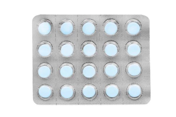 Blister Blue Pills White Background — Stok Foto