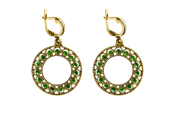 Emerald earrings isolated Stock Photo