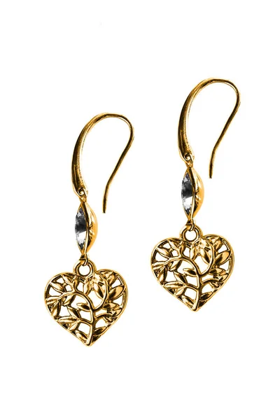 Gold earrings isolated — Stock Photo, Image