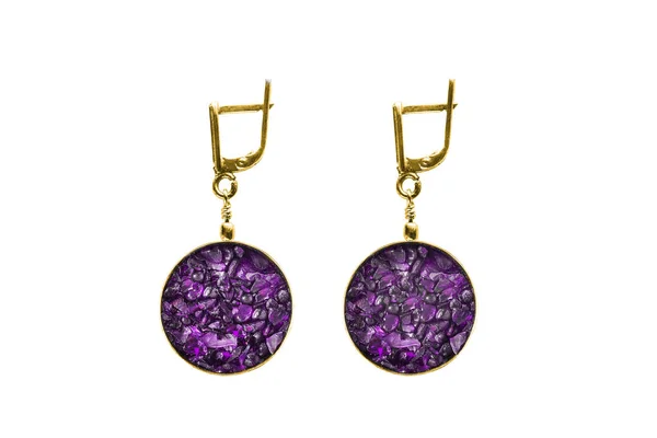 Amethyst earrings isolated — Stock Photo, Image