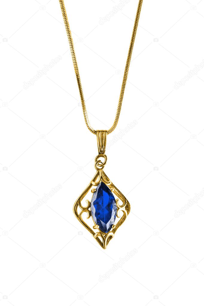 Blue gem pendant isolated