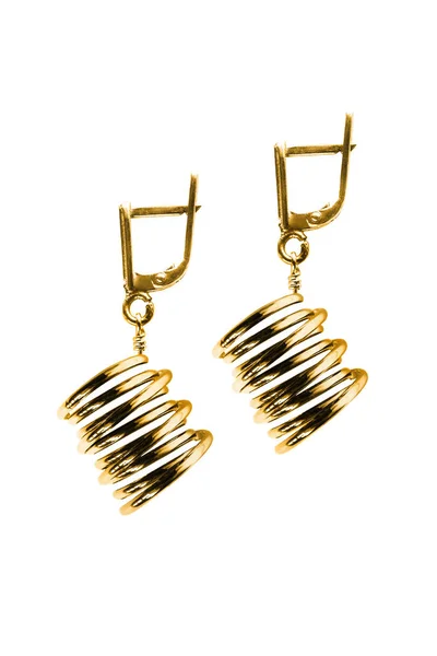 Gold earrings isolated — Stock Photo, Image