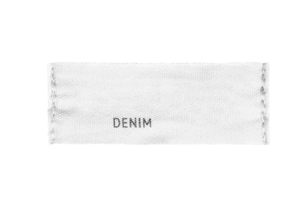 Textile Clothing Label Says Denim Isolated White — Stock Photo, Image