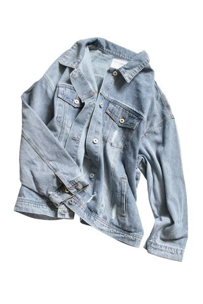 Oversized Rasgado Denim Crumpled Casaco Isolado Sobre Branco — Fotografia de Stock