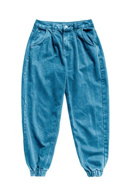 Mavi şık koşucu kotu beyazın üzerinde izole edilmiş.