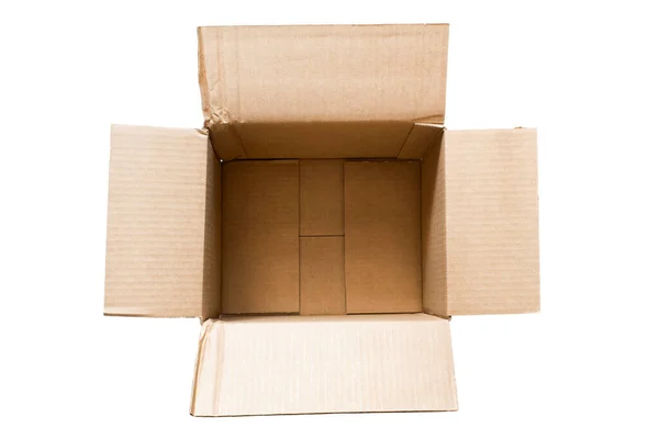 Açılmış Boş Karton Kutu Beyaz Üzerine Izole — Stok fotoğraf