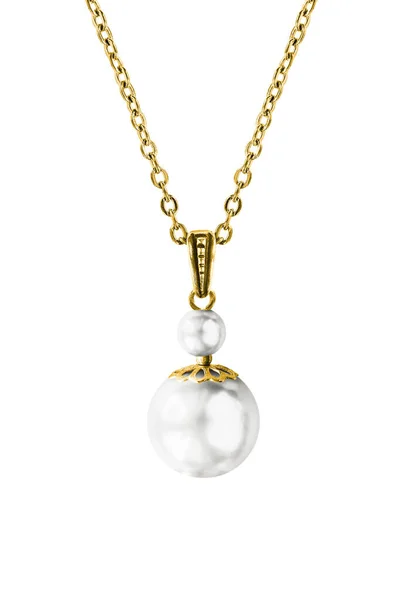 Elegant Pearl Pendant Hanging Gold Chain Isolated White — Stock Photo, Image