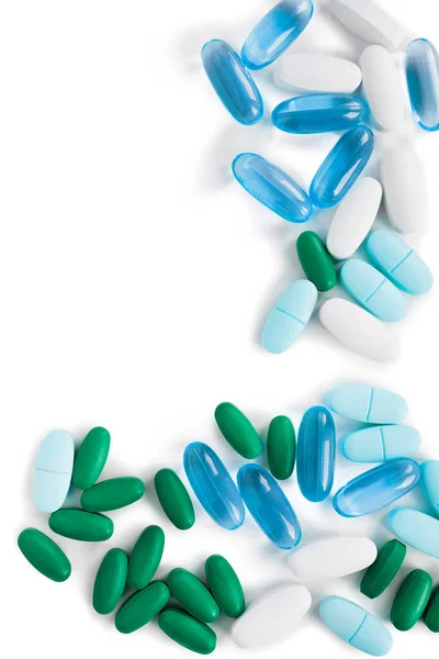 Pile Pilules Médicales Colorées Sur Fond Blanc — Photo
