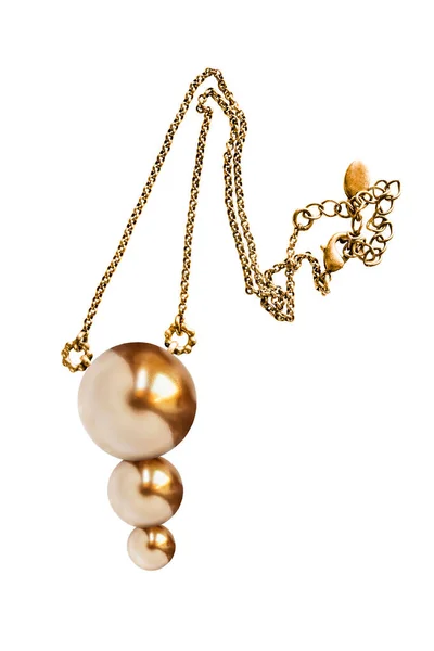 Schöne Goldkette Mit Goldenen Perlen Isoliert Über Weiß — Stockfoto