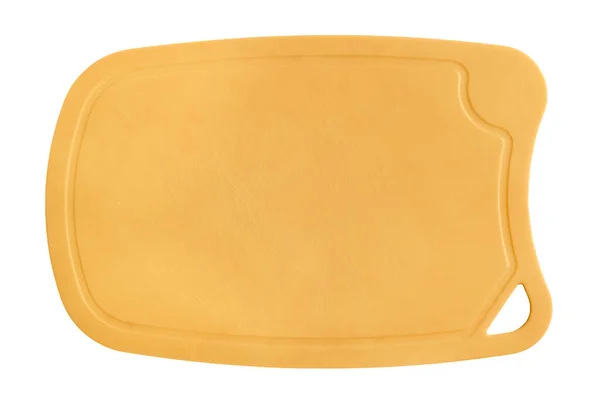 Placa Corte Plástico Amarelo Velho Isolado Sobre Branco — Fotografia de Stock