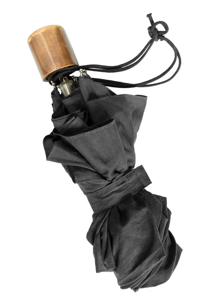 旧的黑色折叠式自动雨伞隔离在白色之上 — 图库照片