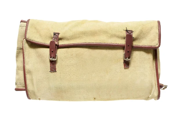 白色表面隔离的旧纺织品封口工作袋 — 图库照片