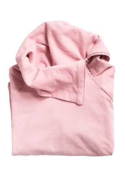 Gefaltetes Sweatshirt Aus Rosa Baumwolle Isoliert Über Weißem Stoff — Stockfoto