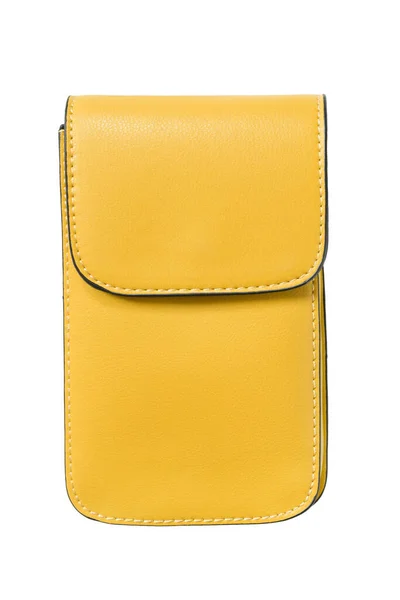 Bolsa Pequena Couro Amarelo Isolado Sobre Branco — Fotografia de Stock