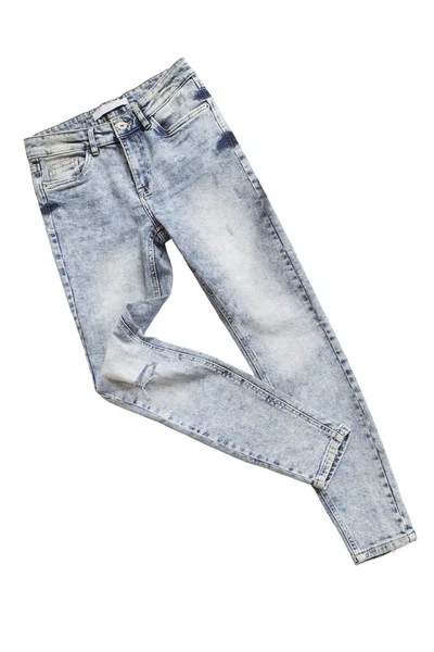 Blaue Und Weiße Verblasste Jeans Vereinzelt Über Weißen — Stockfoto