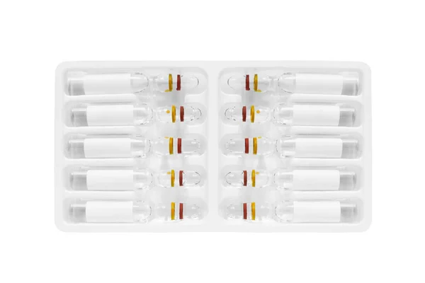 Embalagem Ampolas Injeção Médica Isoladas Sobre Branco — Fotografia de Stock