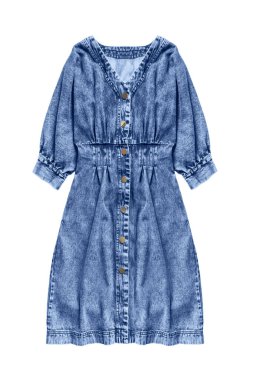 Mavi kotlu, düğmeli, beyaz üzerine izole edilmiş elbise.