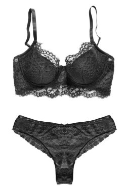 Beyaz üzerine izole edilmiş zarif siyah dantelli gecelik.