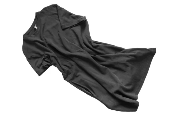 Crumpled Black Shirt Mini Dress Isolated White — Stock Photo, Image