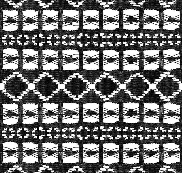Naadloze Zwarte Textiel Kant Textuur Wit Als Achtergrond — Stockfoto