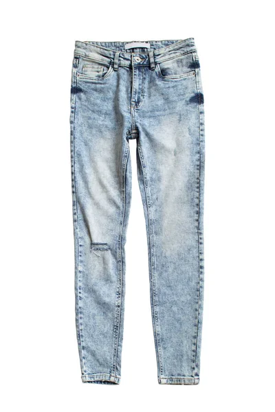 Azul Desbotada Jeans Rasgado Isolado Sobre Branco — Fotografia de Stock